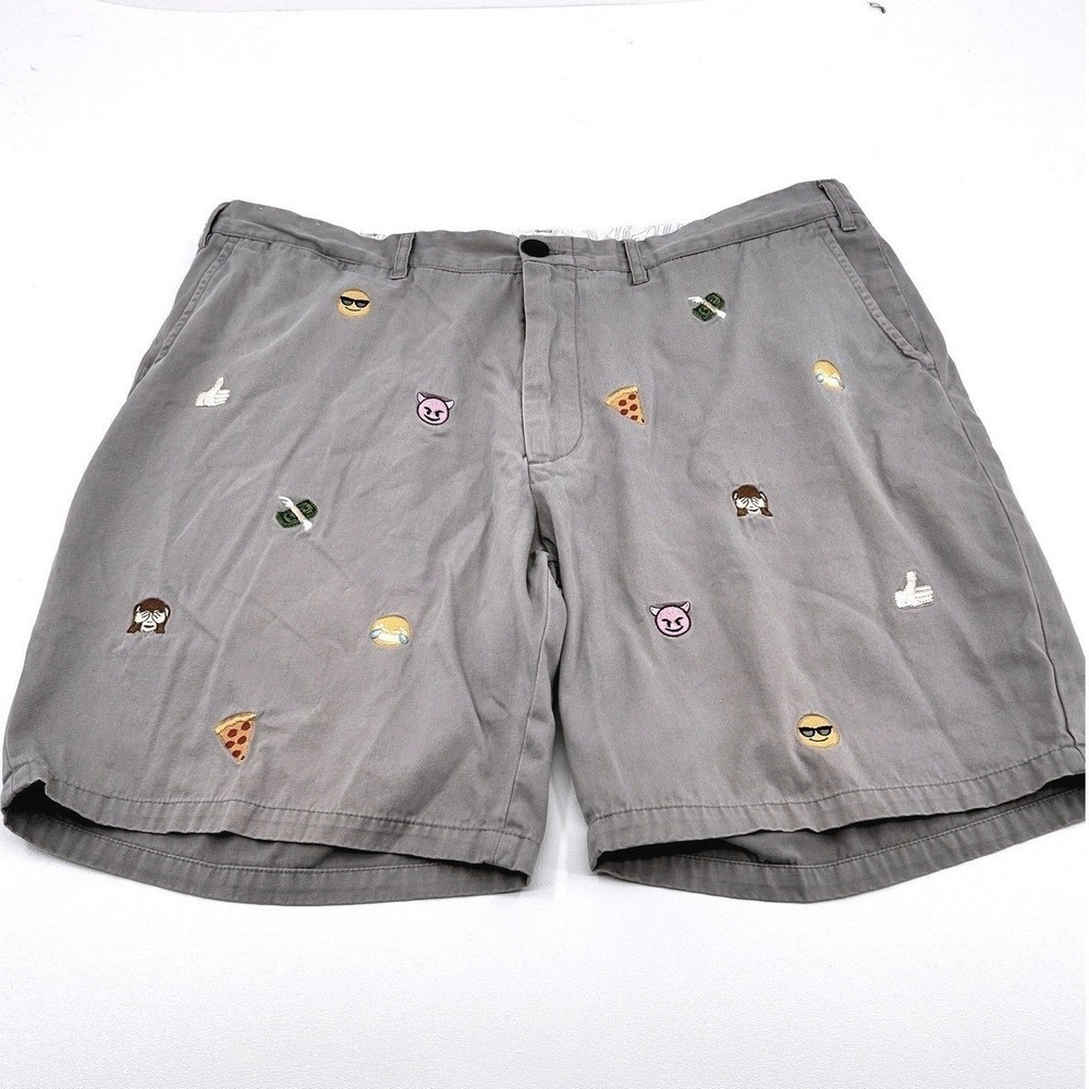 Castaway Nantucket Island Emoji Shorts Mens 38 Gray Embroidered Chino Kitsch